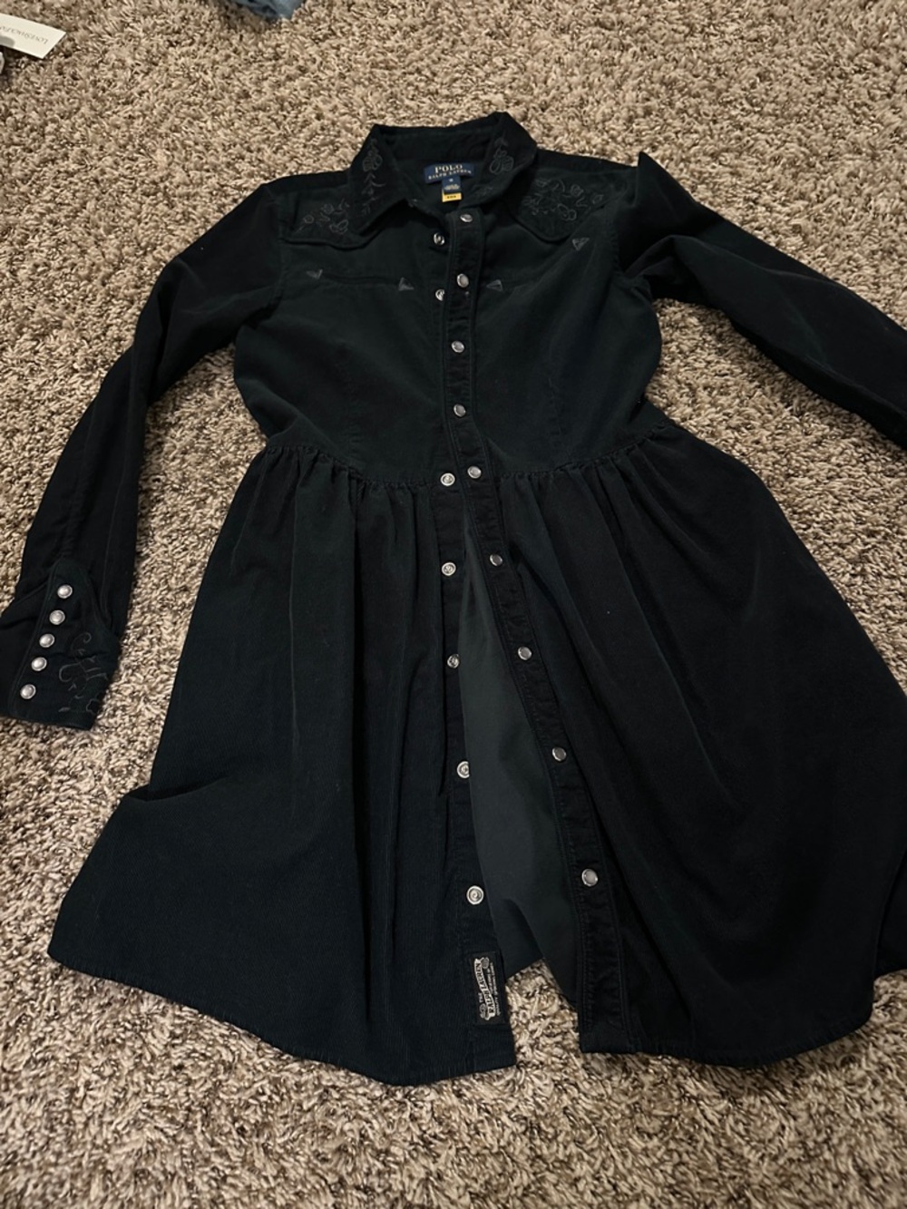 Polo by Ralph Lauren Black Long-Sleeve Button-Front Girls Dress